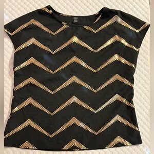 SHEIN Black Top with Gold Chevron Design